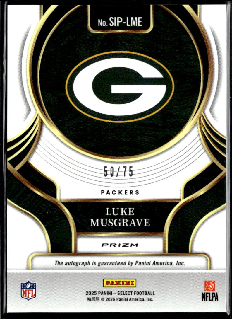 Luke Musgrave 2025 Select Red Auto Autograph 50/75 Green Bay Packers