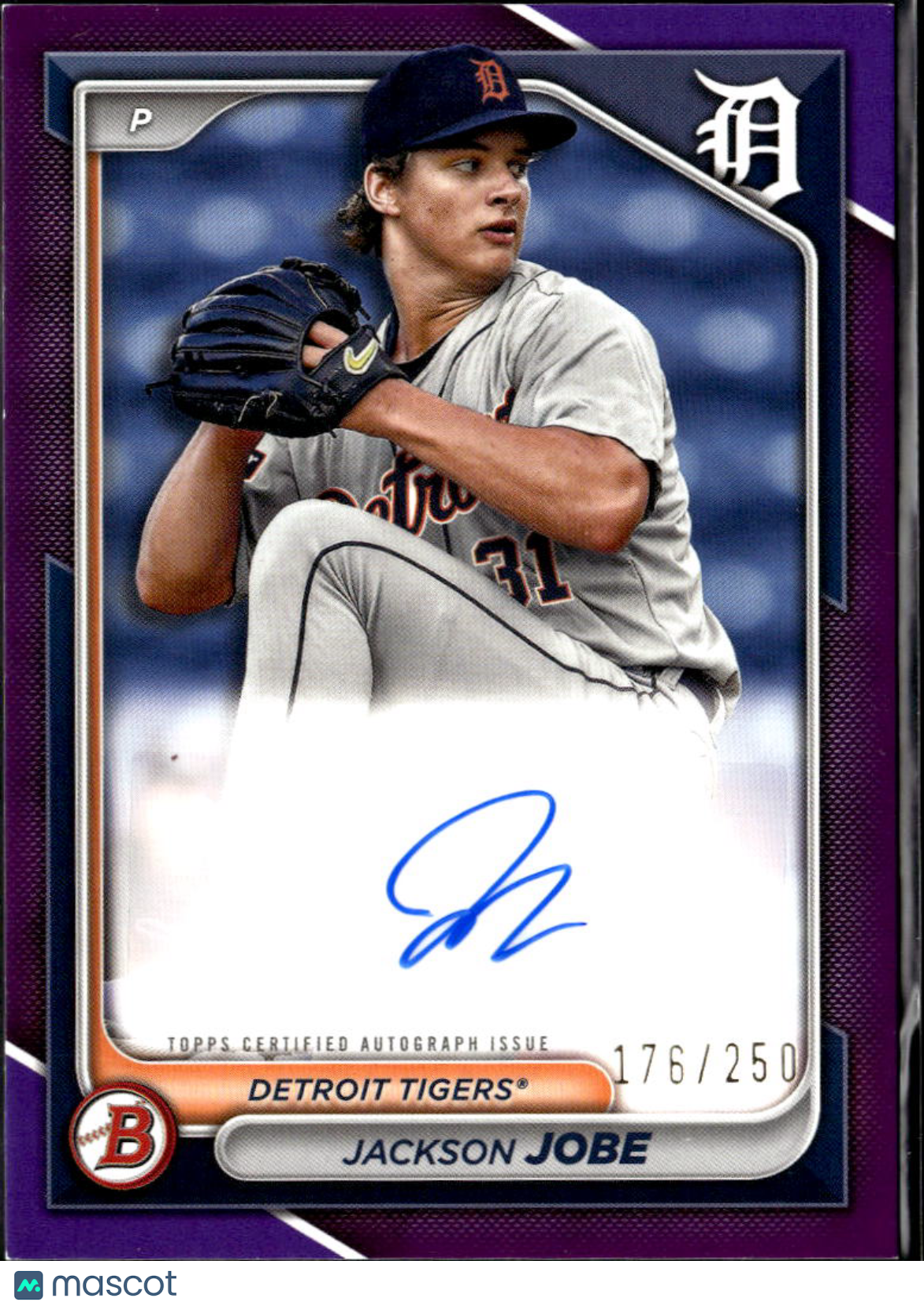 Jackson Jobe 2024 Bowman Auto Autograph Purple RC 176/250 Detroit Tigers