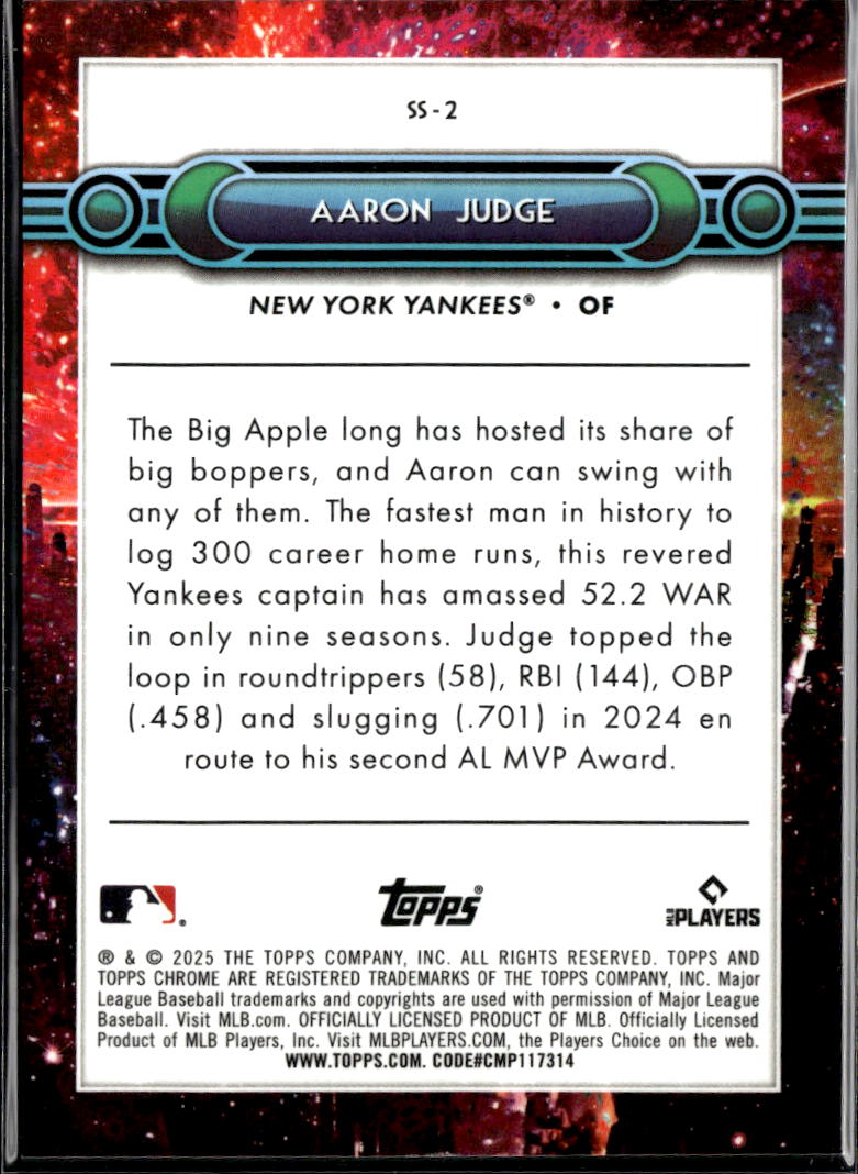 Aaron Judge 2025 Topps Chrome Cosmic Swinging for the Stars Black 2/10 Yankees