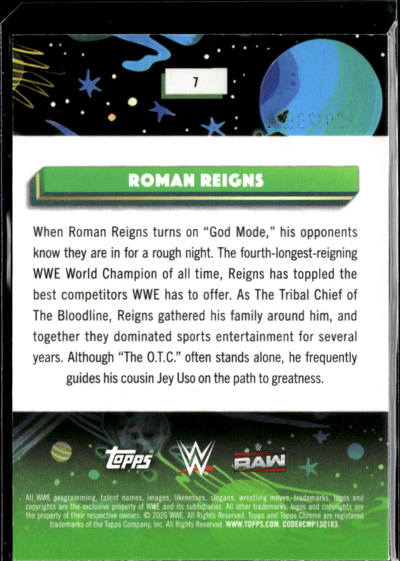 Roman Reigns 2026 Topps Chrome Cosmic WWE Pink Lava Refractor 36/299