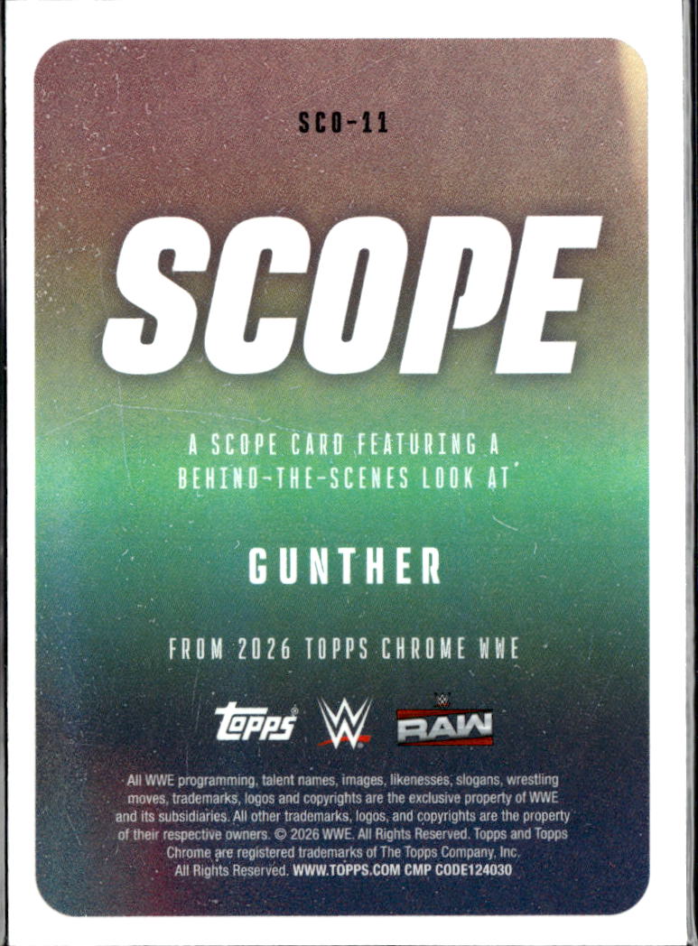 Gunther 2026 Topps Chrome WWE Scope Blue Refractor 36/150 Raw