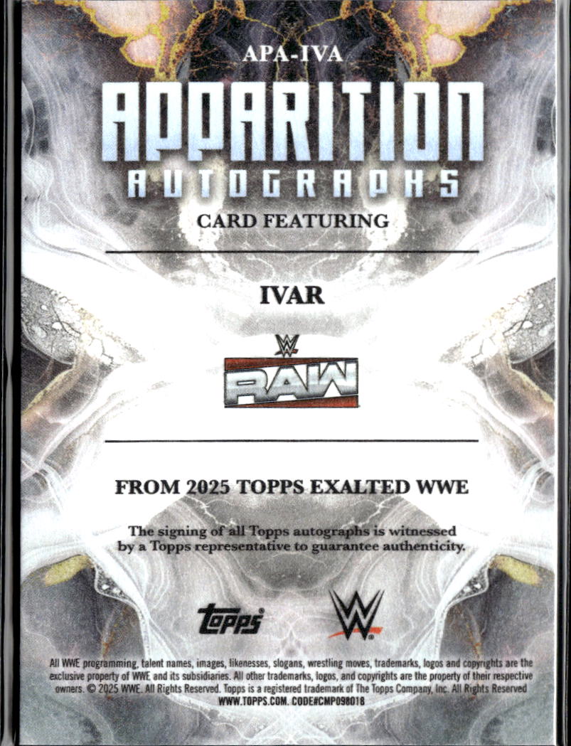 Ivar 2025 Topps Exalted WWE Apparition Autographs Auto Blue /25 RAW