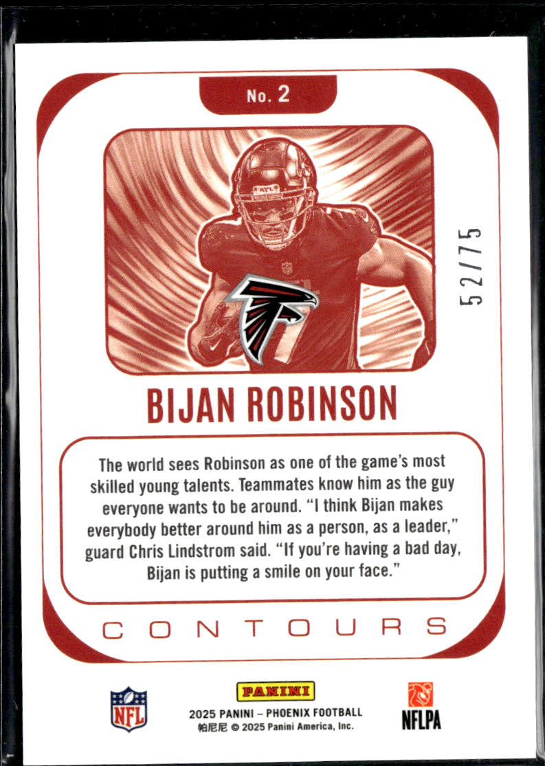 Bijan Robinson 2025 Phoenix Contours Mojo Prizm 52/75 Atlanta Falcons