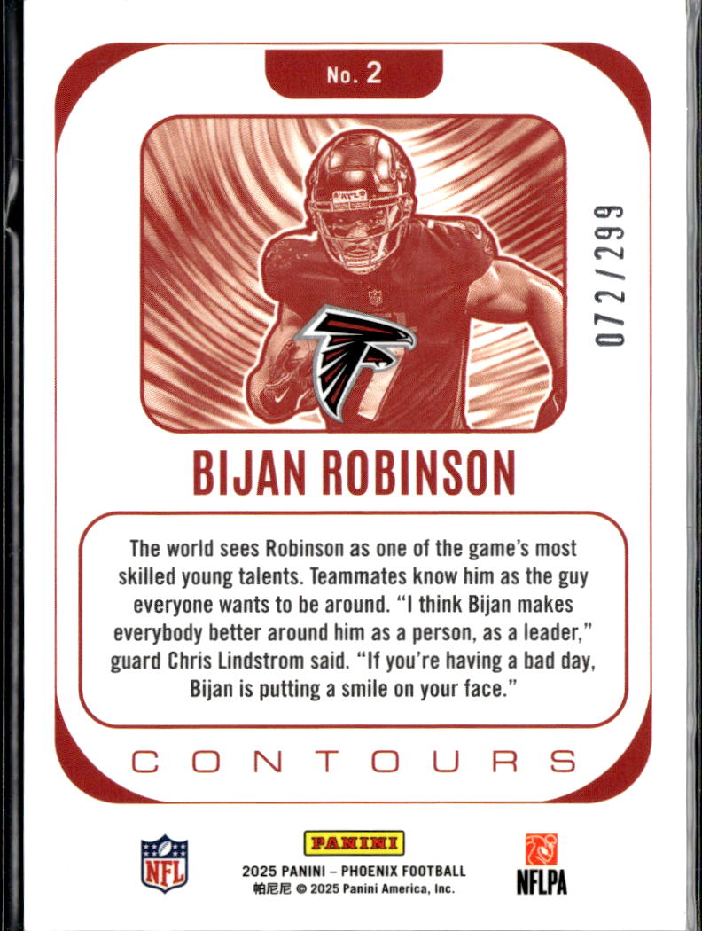 Bijan Robinson 2025 Phoenix Contours Hyper Prizm 72/299 Atlanta Falcons