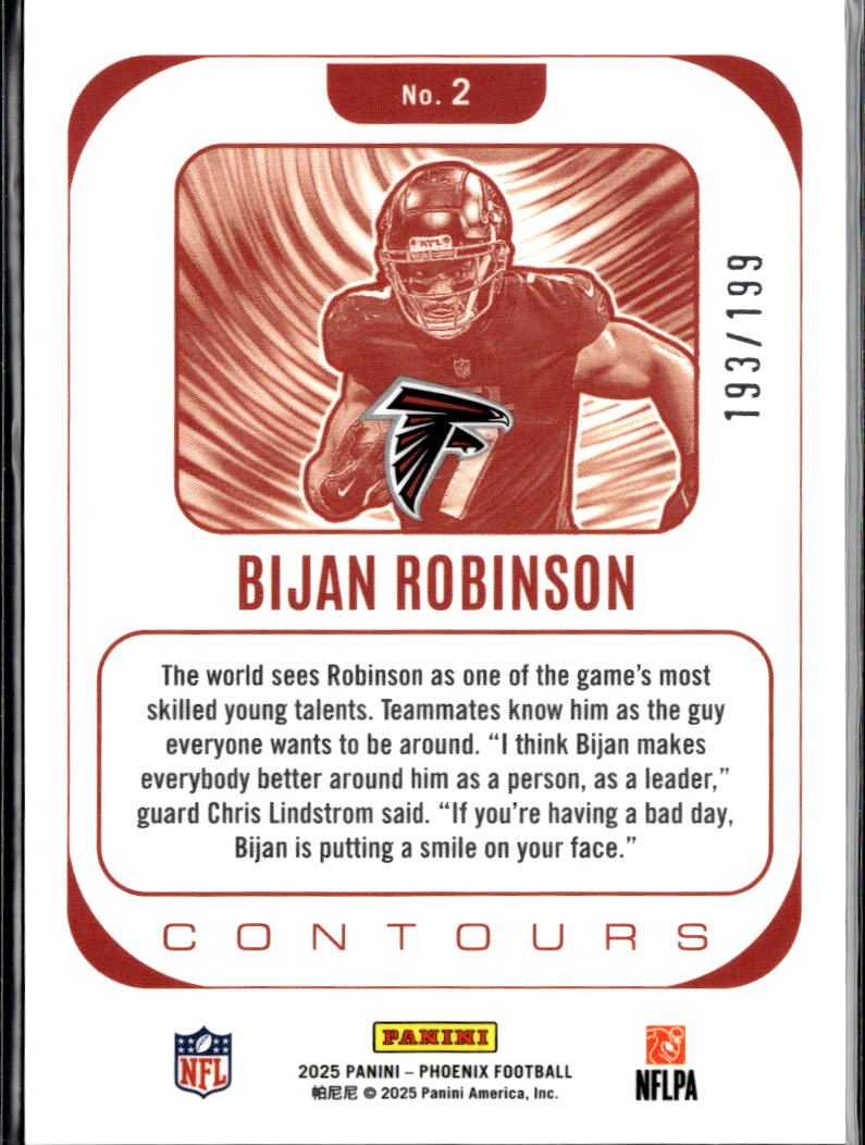 Bijan Robinson 2025 Phoenix Contours Raywave Prizm 193/199 Atlanta Falcons