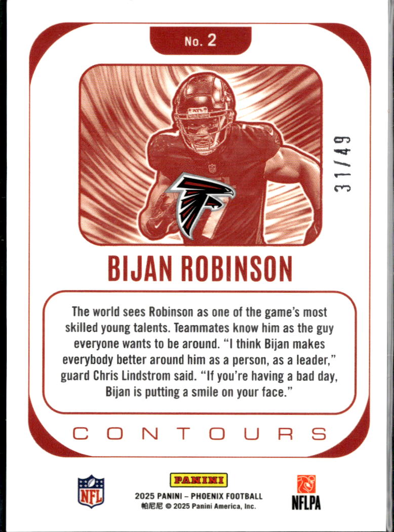 Bijan Robinson 2025 Phoenix Contours Green Velocity 31/49 Atlanta Falcons
