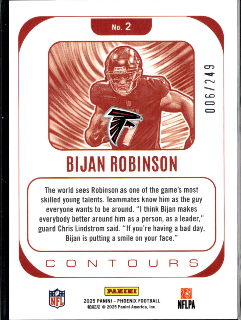 Bijan Robinson 2025 Phoenix Contours Red Prizm 6/249 Atlanta Falcons