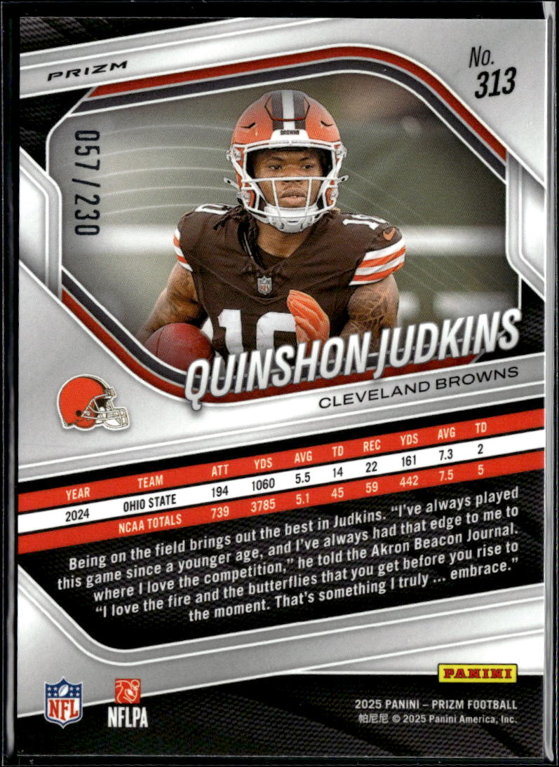 Quinshon Judkins 2025 Prizm Blue Wave Prizm Rookie RC 57/230 Cleveland Browns