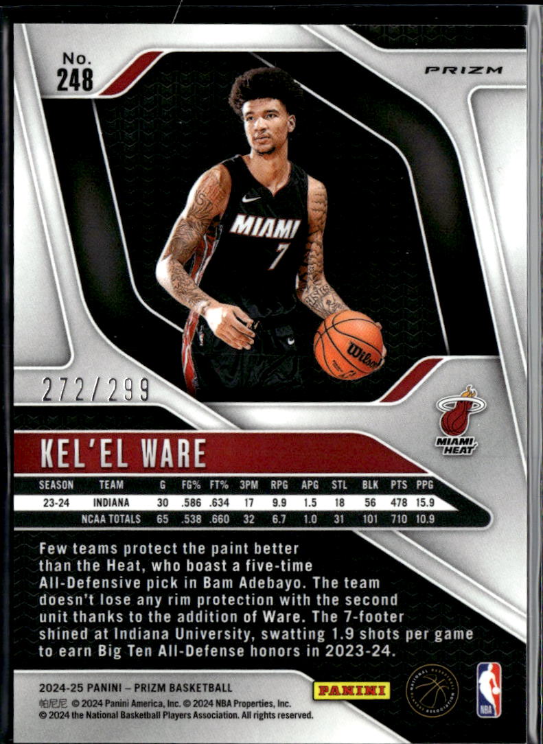 Kel'el Ware 2024-25 Prizm RC Red Prizm Rookie 272/299 Miami Heat
