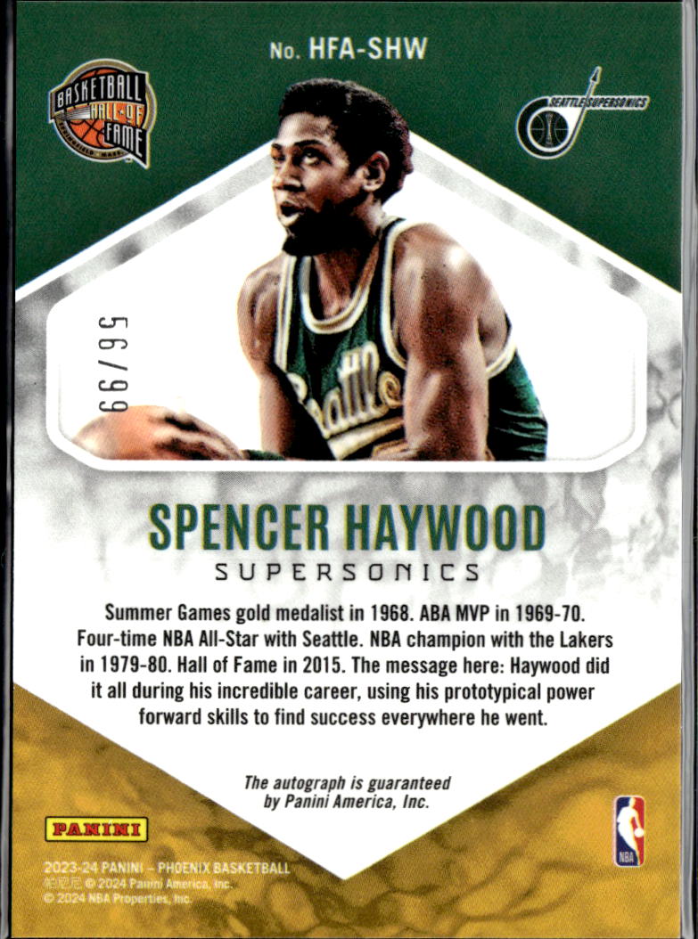 Spencer Haywood 2023-24 Phoenix Hall of Fame Auto Autograph 56/99 SuperSonics