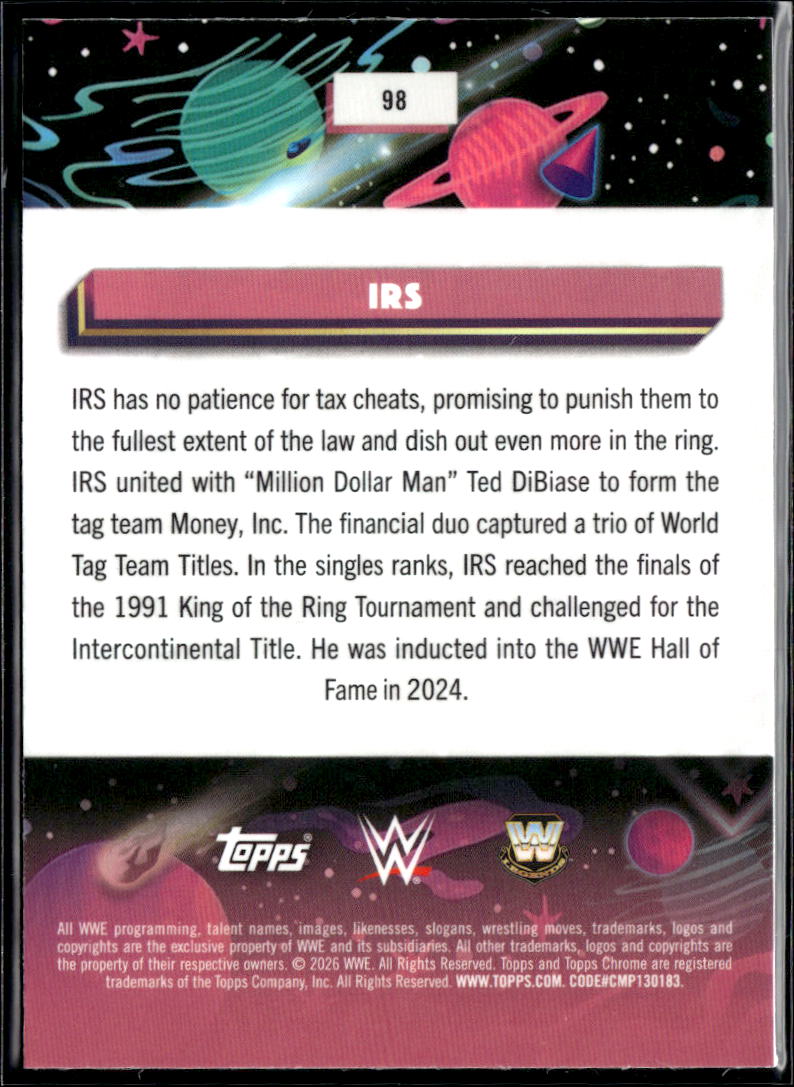 IRS 2026 Topps Chrome Cosmic WWE Purple Refractor 79/150