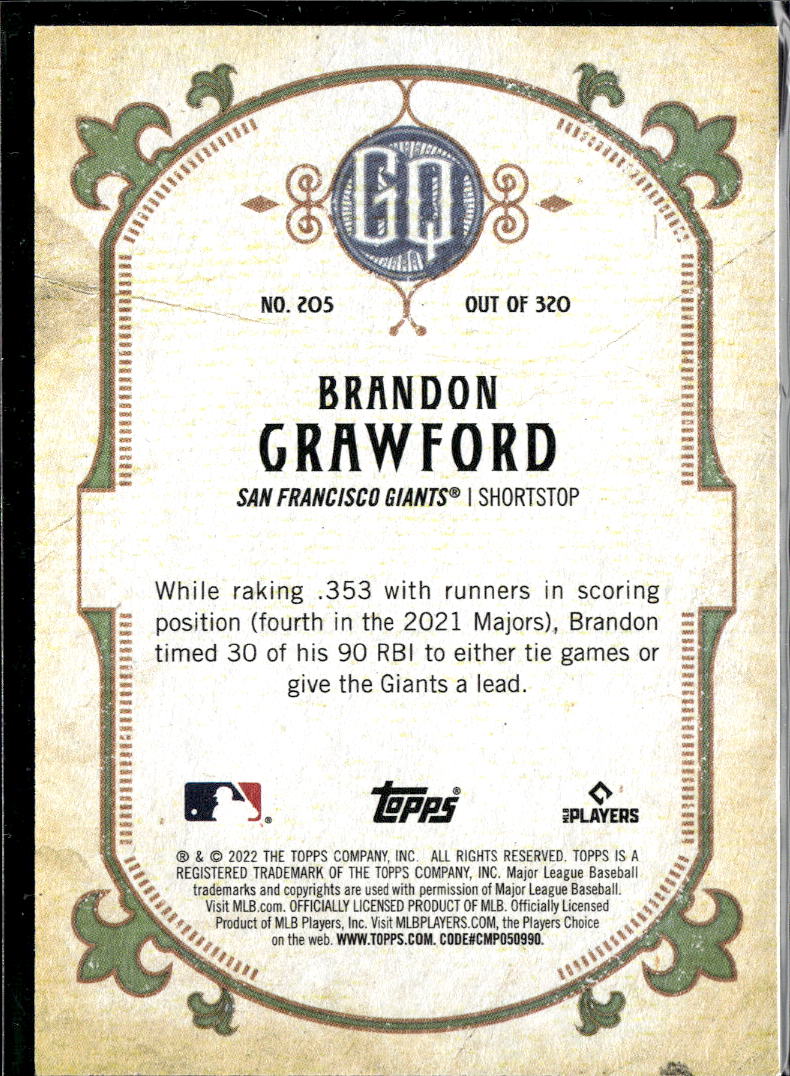 Brandon Crawford 2022 Topps Gypsy Queen Missing Nameplate San Francisco Giants