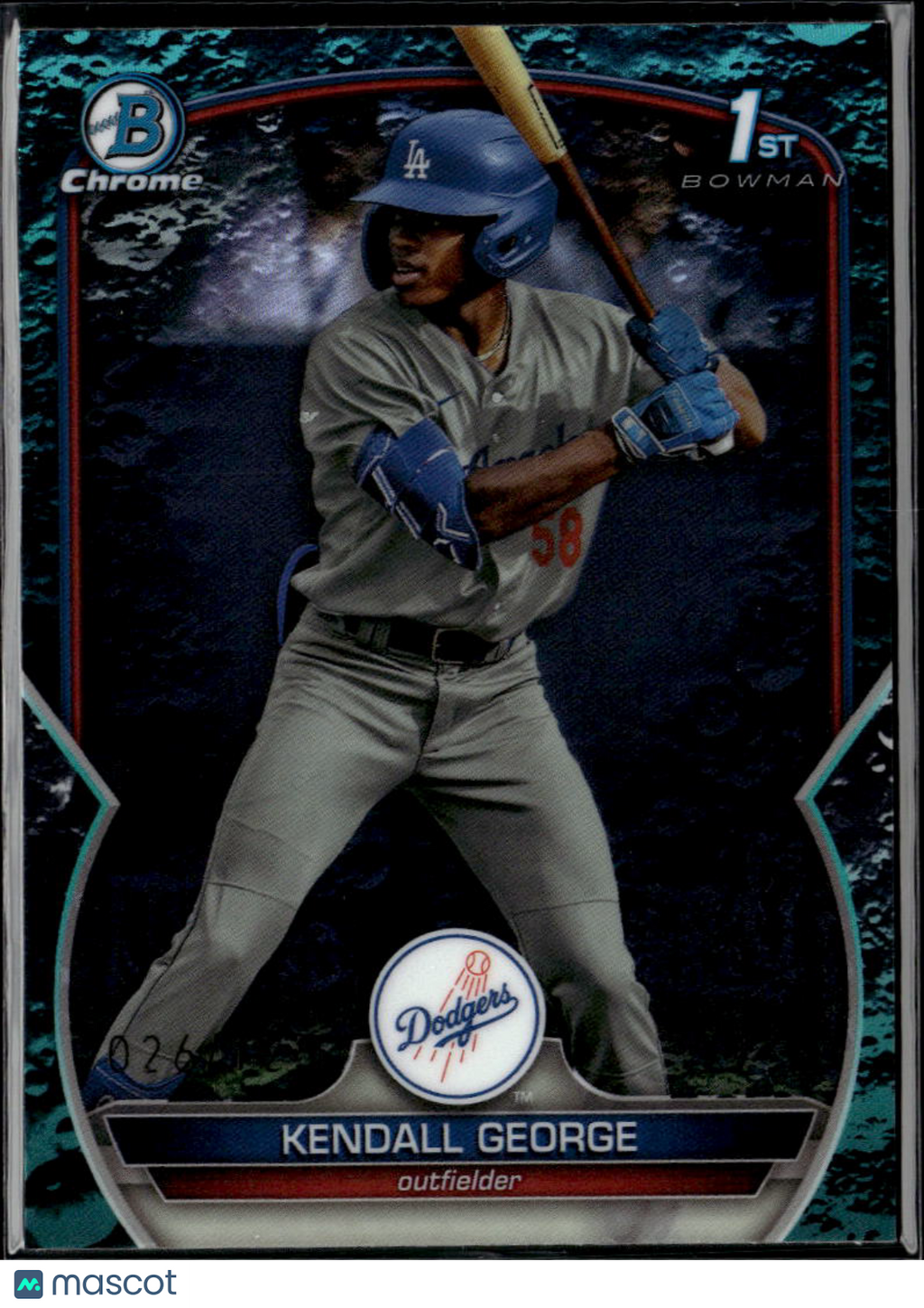 Kendall George 2023 Bowman Chrome 1st Aqua Lunar RC 26/125 Los Angeles Dodgers