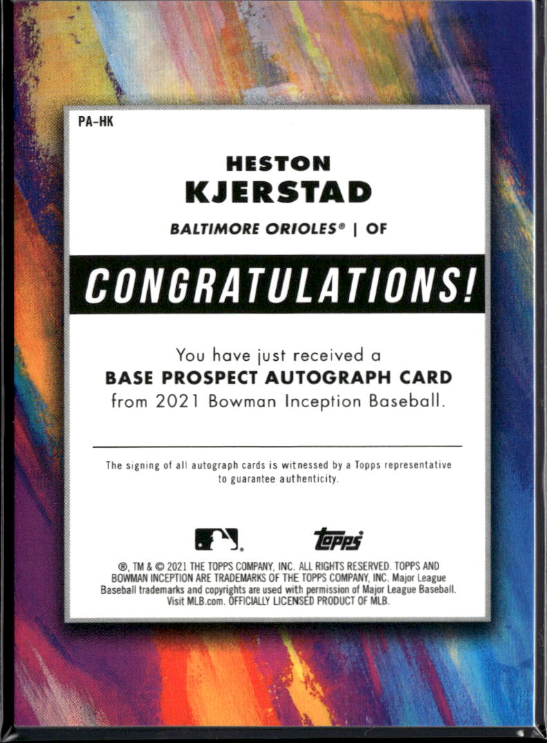 Heston Kjerstad 2021 Bowman Inception Auto /50 Baltimore Orioles