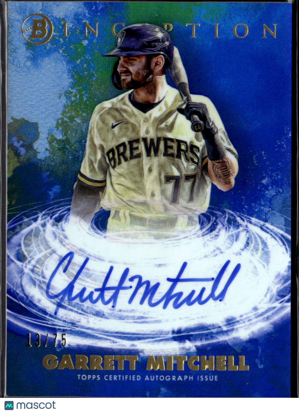Garrett Mitchell 2021 Bowman Inception Auto Autograph 13/75 Milwaukee Brewers