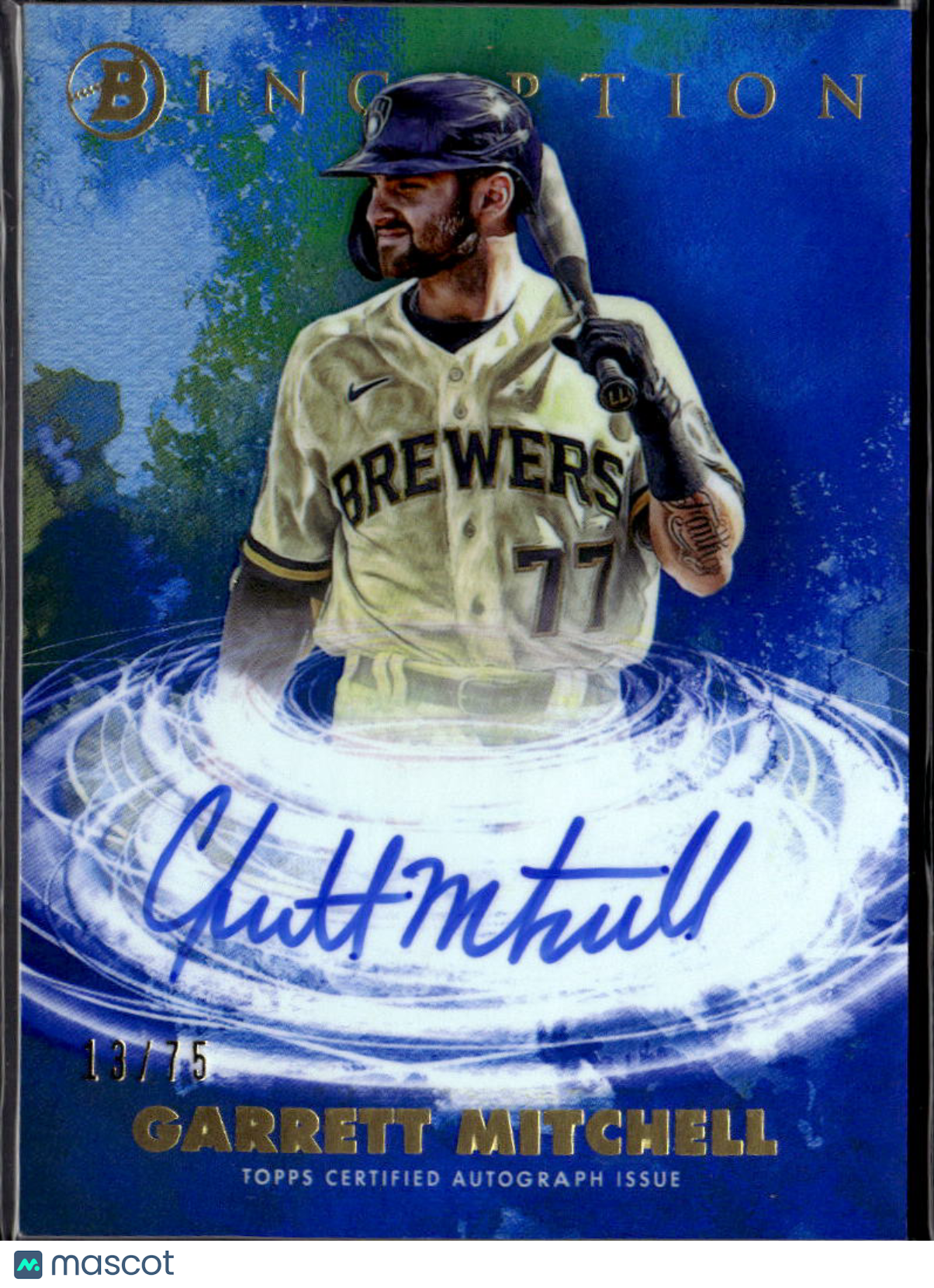 Garrett Mitchell 2021 Bowman Inception Auto Autograph 13/75 Milwaukee Brewers