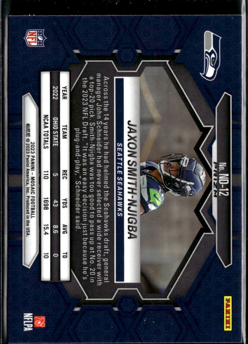 Jaxon Smith-Njigba 2023 Mosaic Blue Reactive Prizm Rookie RC Seattle Seahawks