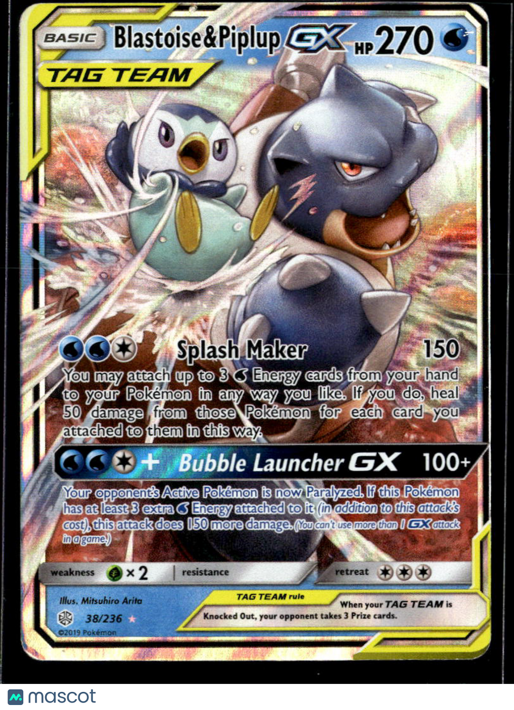 Blastoise & Piplup GX 2019 Cosmic Eclipse Holo Rare #38/236