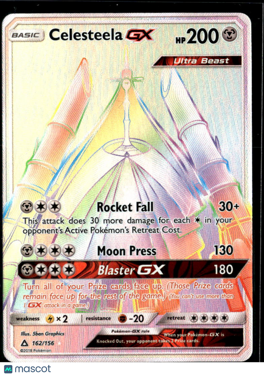 Celesteela GX 2018 Ultra Prism Rainbow Secret Rare HR #162/156