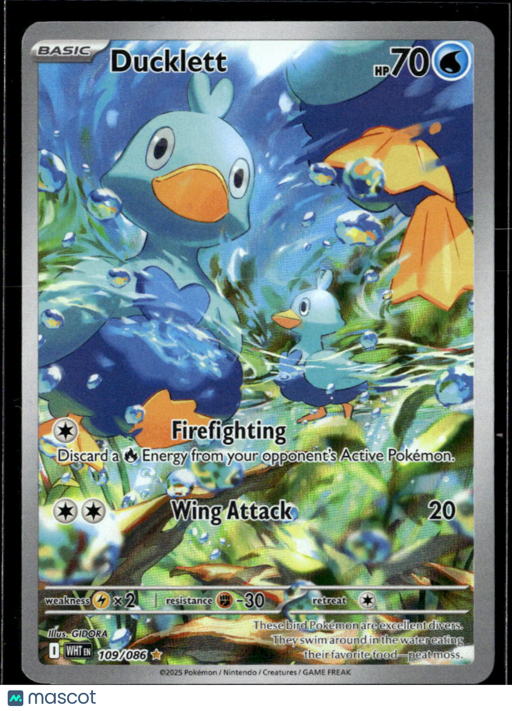 Ducklett 2025 Scarlet & Violet White Flare Holo Secret Rare #109/86
