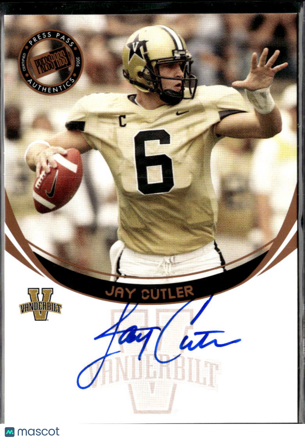 Jay Cutler 2006 Press Pass Auto Autograph RC Vanderbilt Denver Broncos