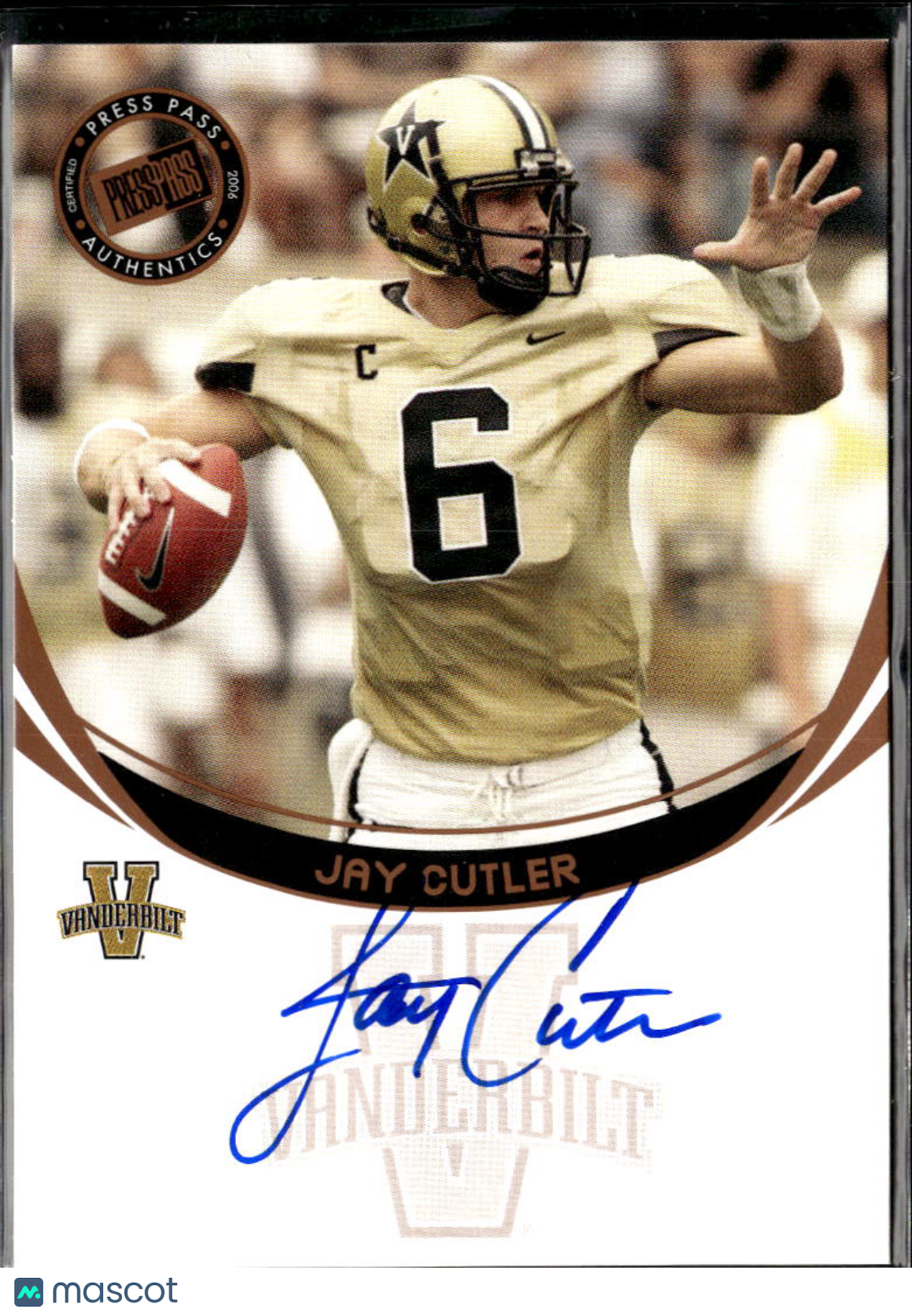 Jay Cutler 2006 Press Pass Auto Autograph RC Vanderbilt Denver Broncos