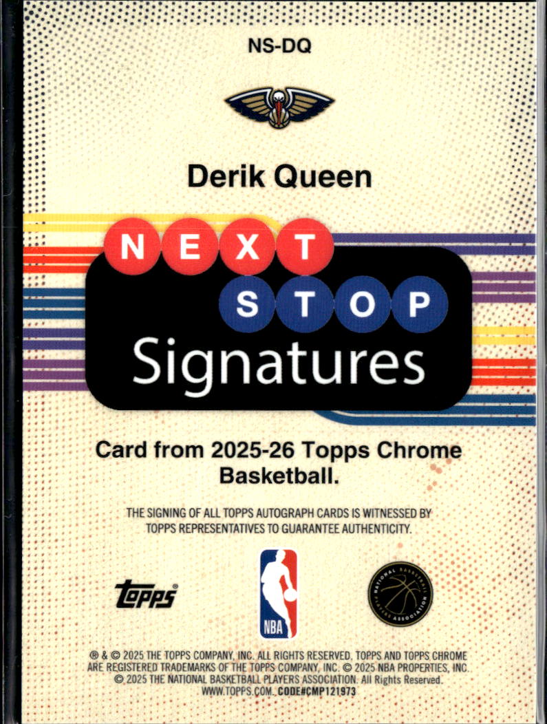 Derik Queen 2025 Topps Chrome Auto Autograph RC 46/99 New Orleans Pelicans