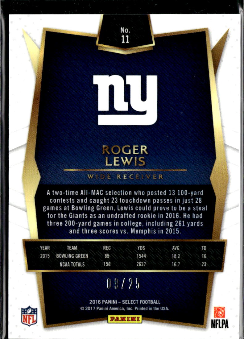 Roger Lewis 2017 Select RC Tie-Dye Prizm Rookie 9/25 New York Giants