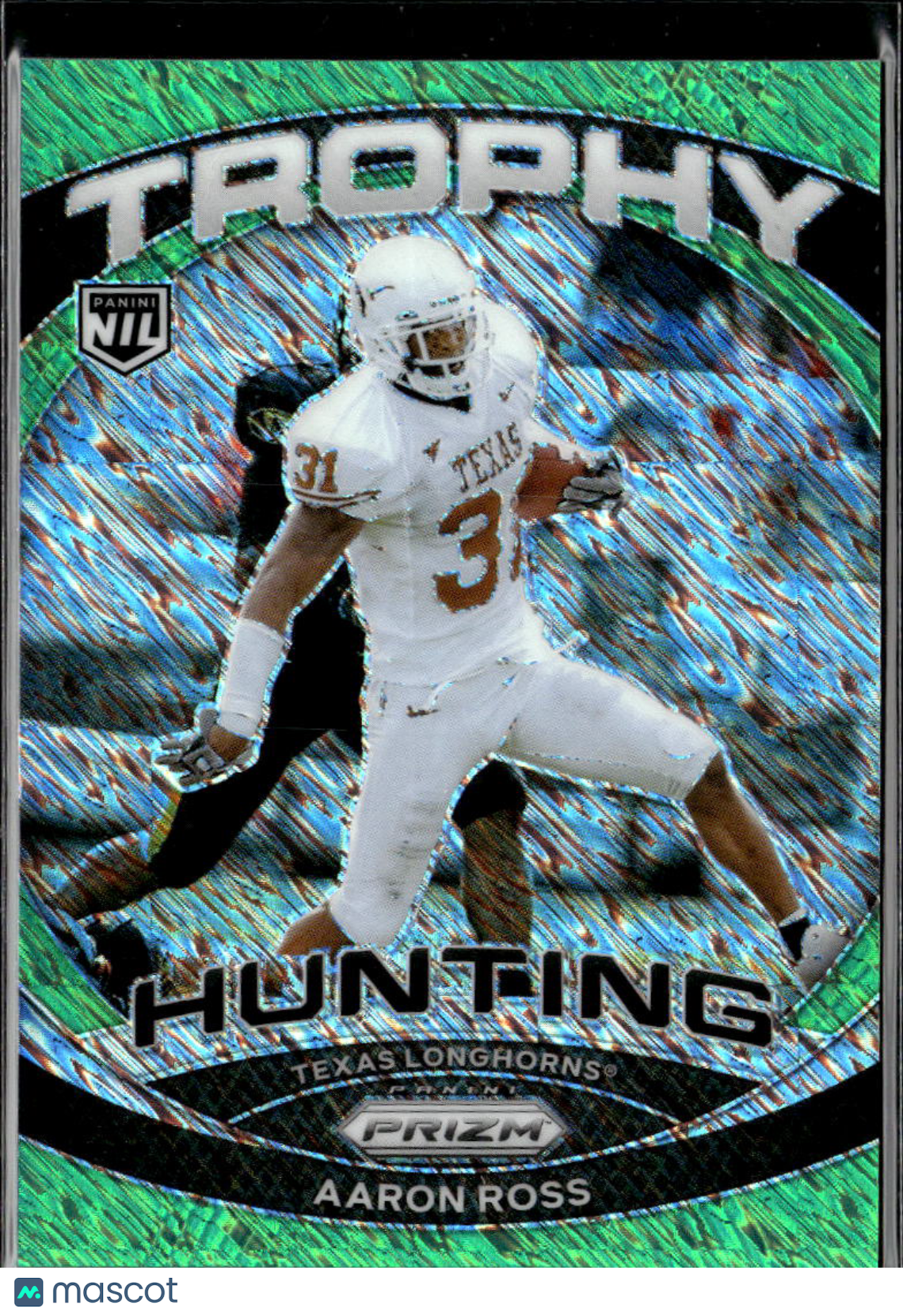 Aaron Ross 2025 Panini Prizm Trophy Hunting Green Shimmer SSP Texas Longhorns