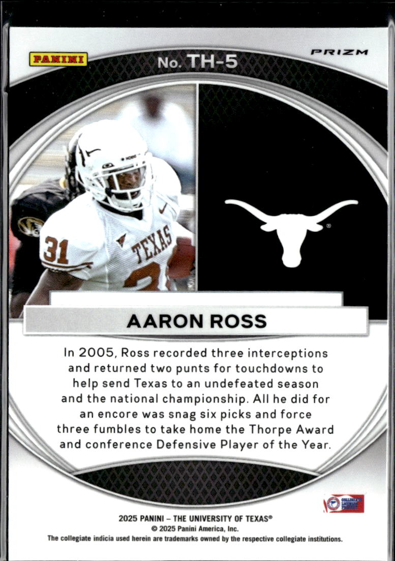 Aaron Ross 2025 Panini Prizm Trophy Hunting Green Shimmer SSP Texas Longhorns