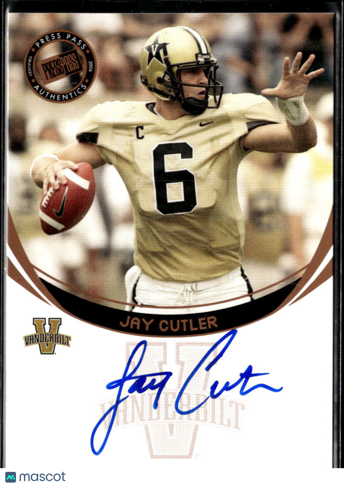 Jay Cutler 2006 Press Pass Auto Autograph RC Vanderbilt Denver Broncos