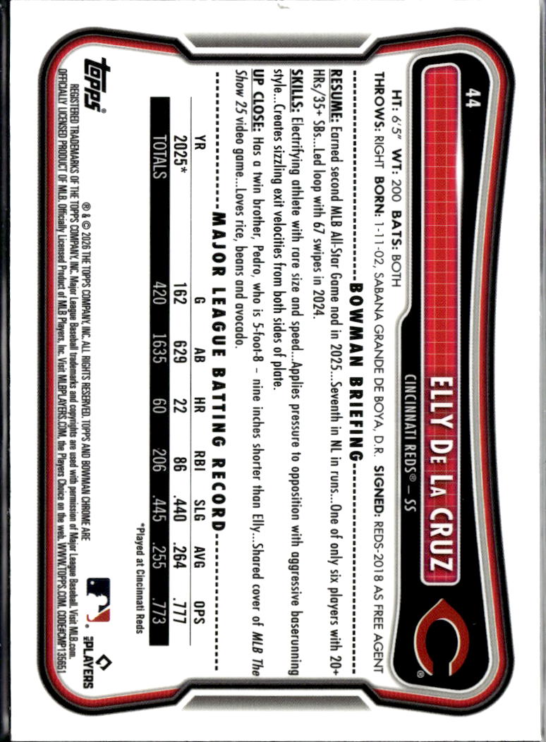 Elly De La Cruz 2026 Bowman Chrome Purple Mega Box 74/250 Cincinnati Reds