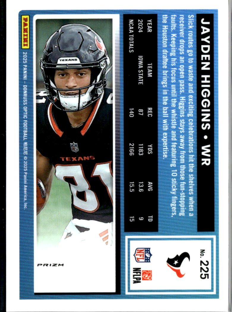 Jayden Higgins 2025 Optic Prizm Rated Rookie RC Red Stars SSP Houston Texans