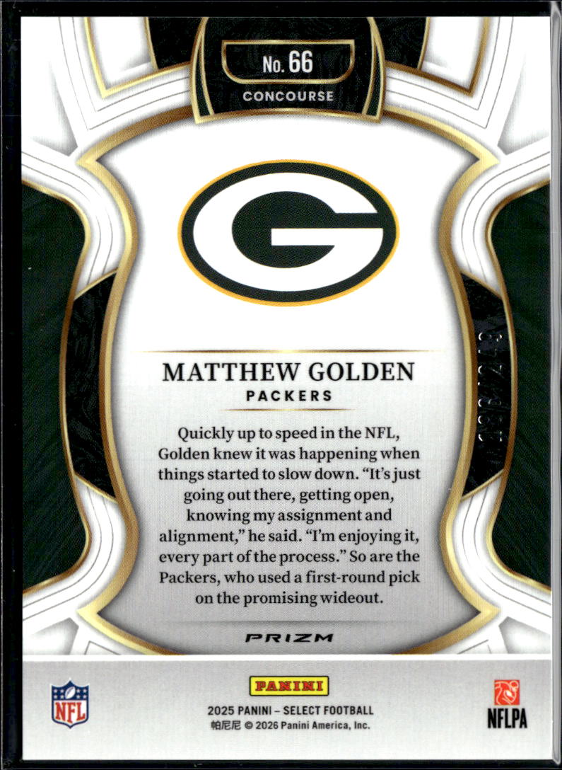 Matthew Golden 2025 Select Blue Prizm Rookie RC 186/249 Green Bay Packers