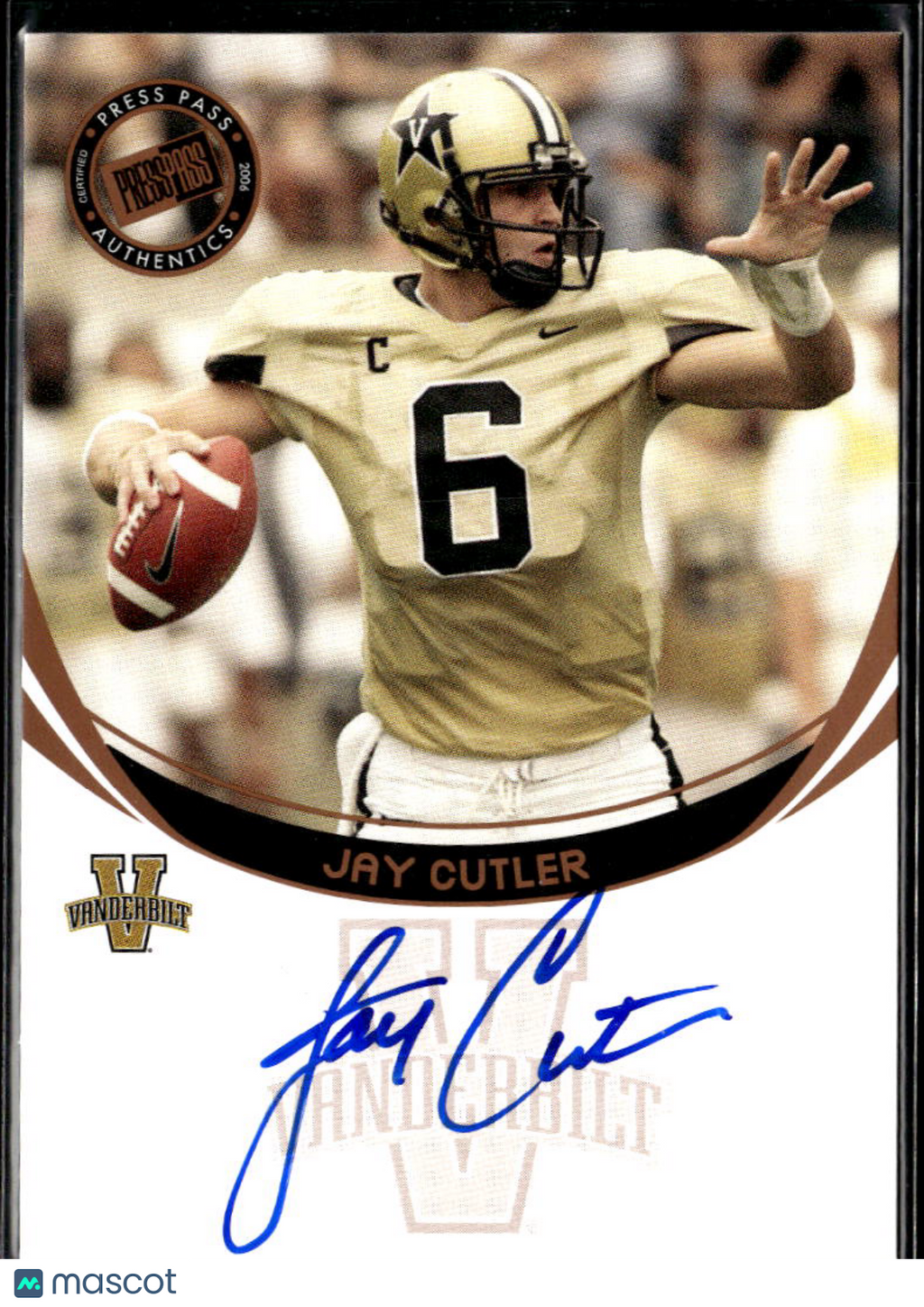 Jay Cutler 2006 Press Pass Auto Autograph RC Vanderbilt Denver Broncos
