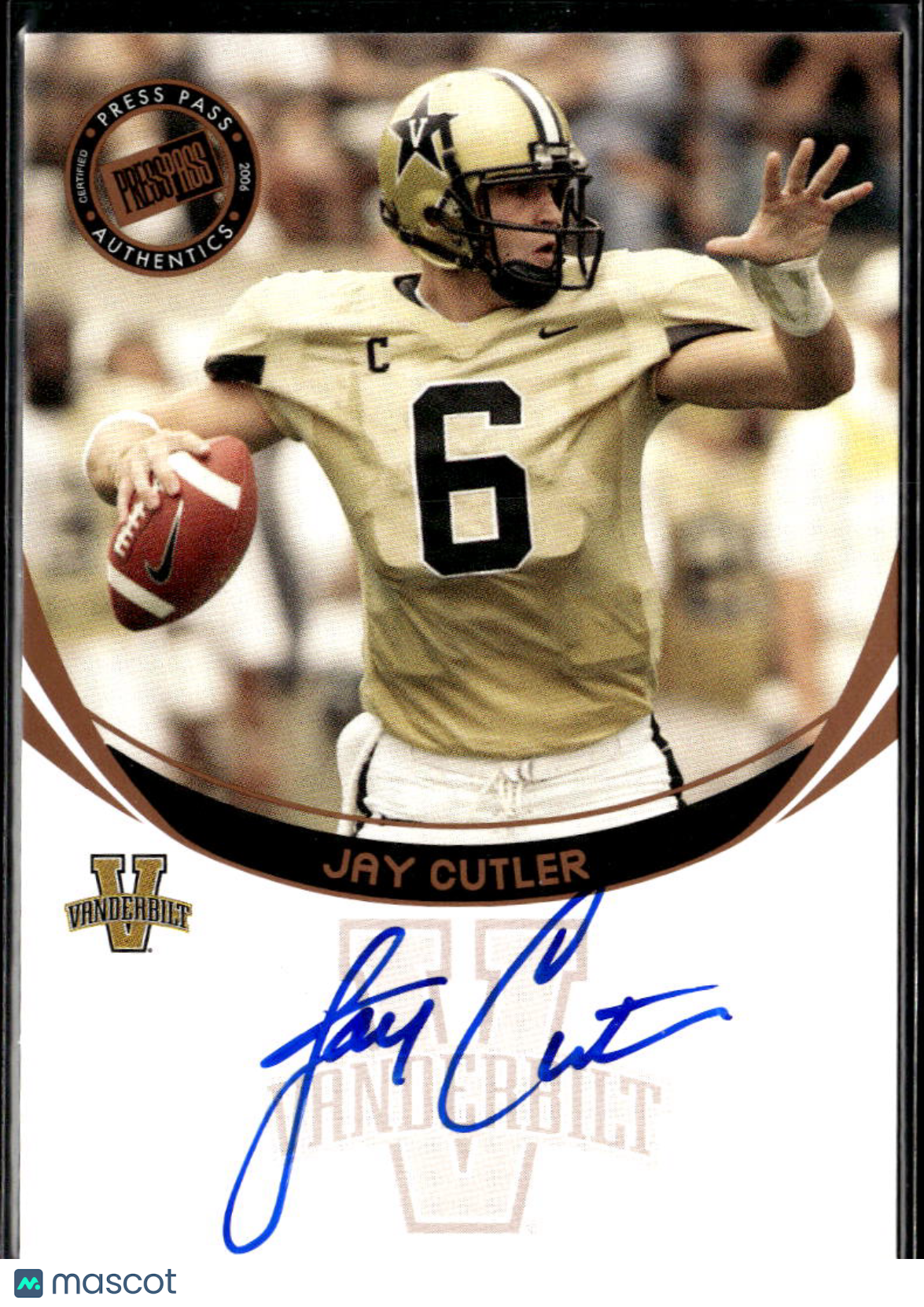 Jay Cutler 2006 Press Pass Auto Autograph RC Vanderbilt Denver Broncos