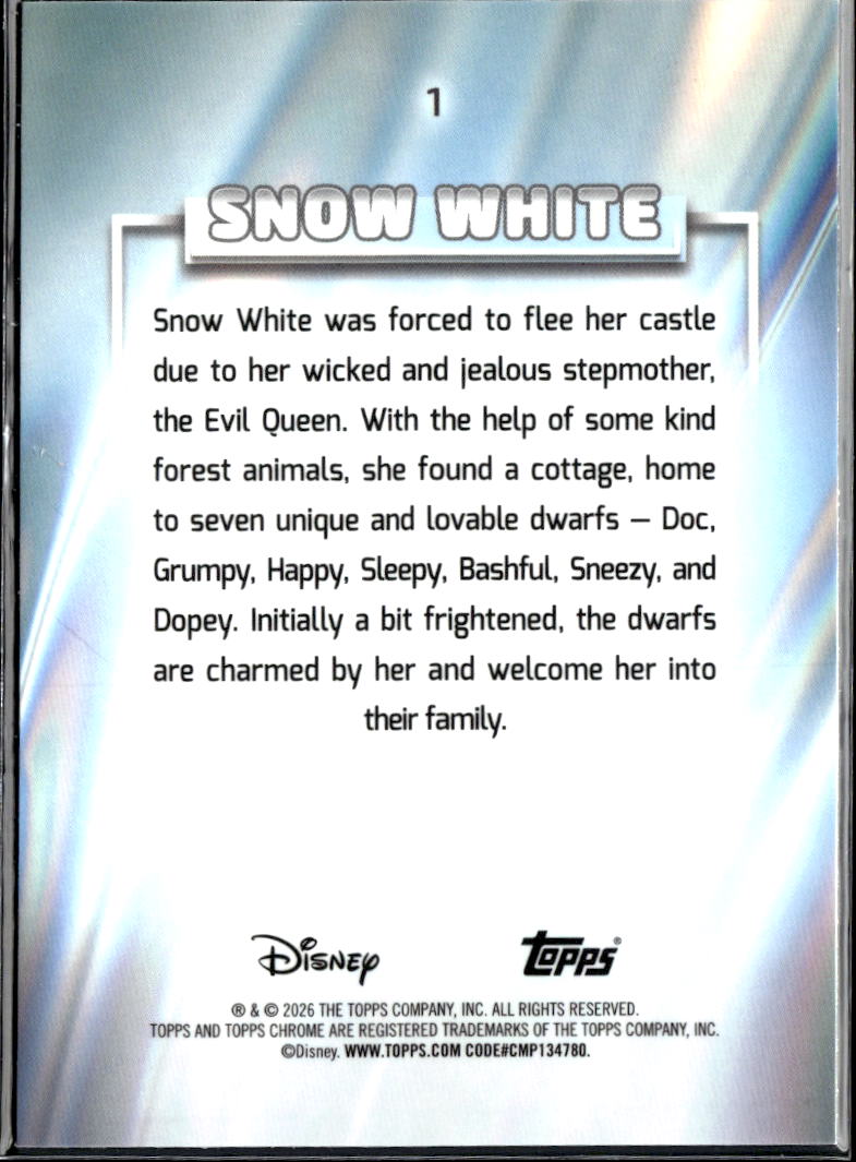 Snow White 2026 Topps Chrome Disney Blue Diamond Refractor 143/150 #1