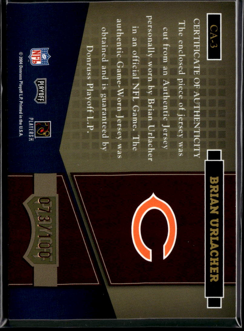 Brian Urlacher 2004 Absolute Game Worn Jersey Patch 73/100 Chicago Bears