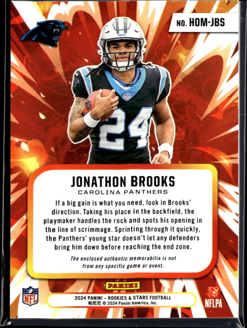 Jonathon Brooks 2024 Rookies & Stars Jersey Patch RC 15/49 Carolina Panthers