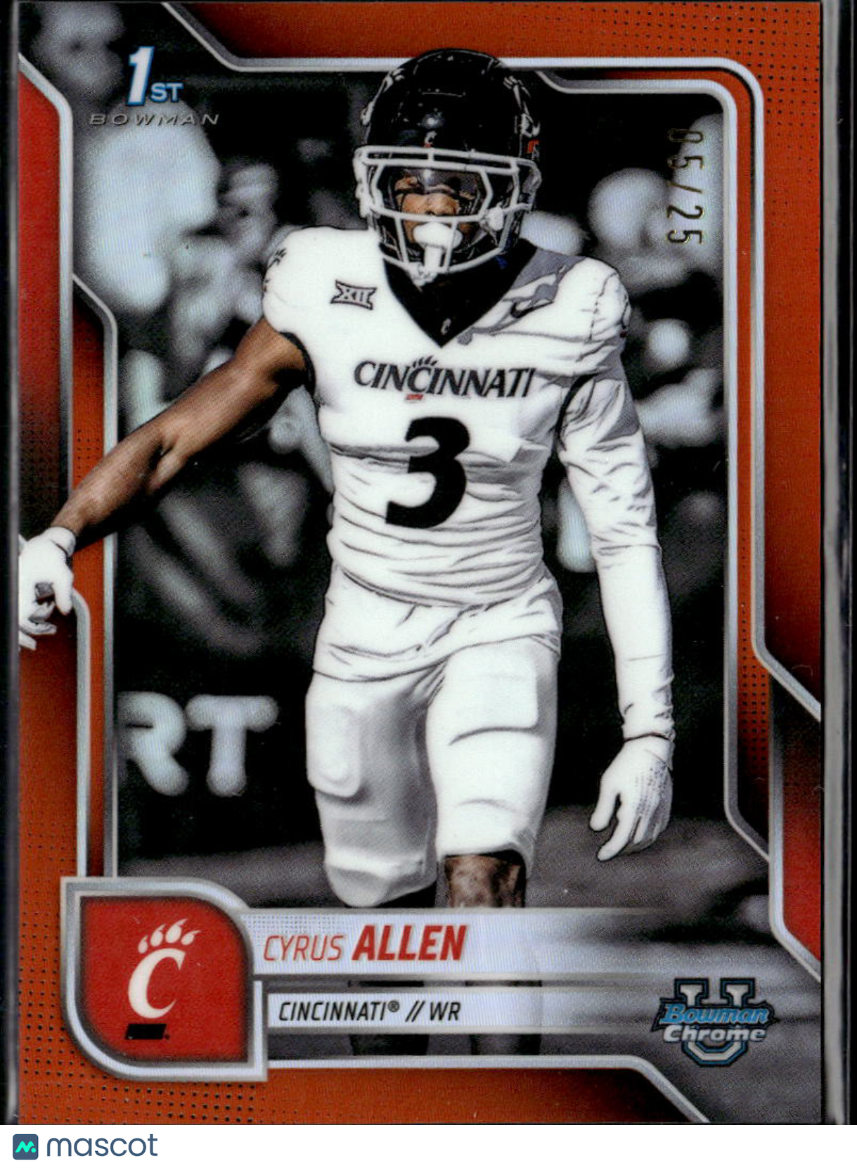 Cyrus Allen 2025 Bowman Chrome 1st Orange Refractor RC 5/25 Cincinnati Bearcats