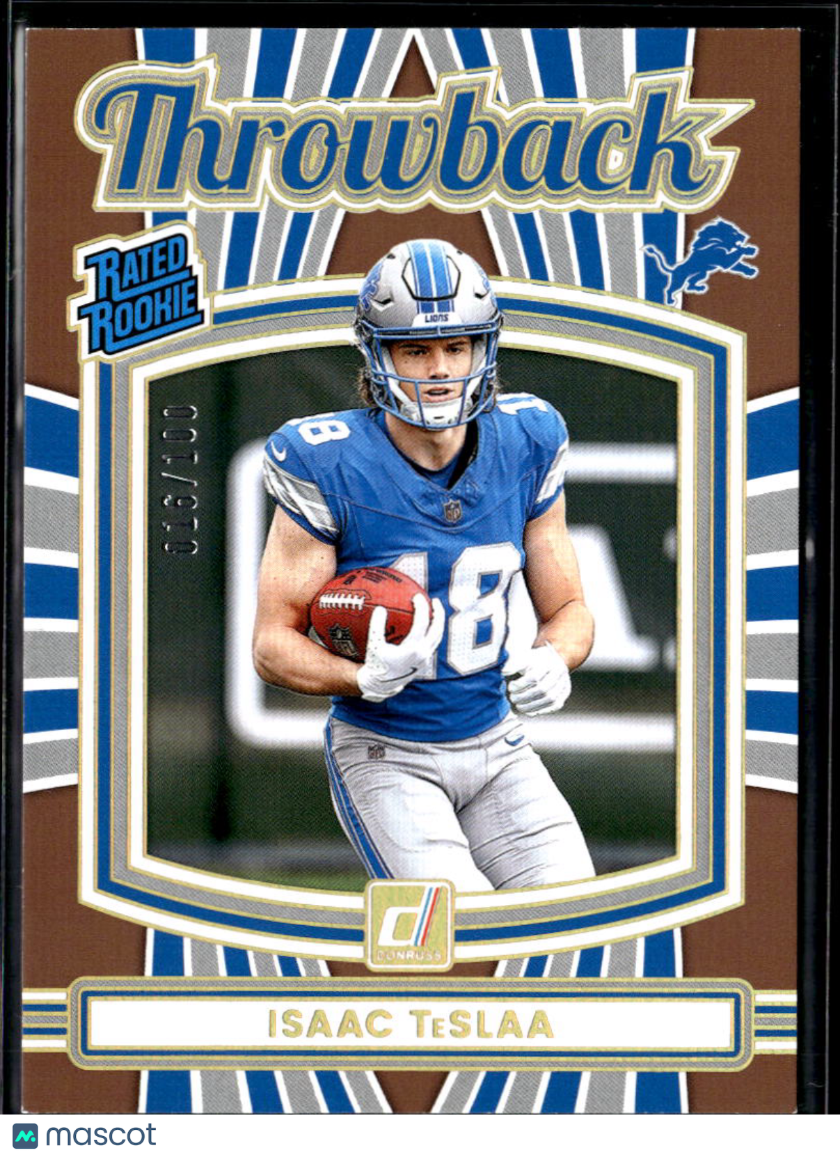 Isaac TeSlaa 2025 Donruss Throwback Studio RC Rookie 16/100 Detroit Lions