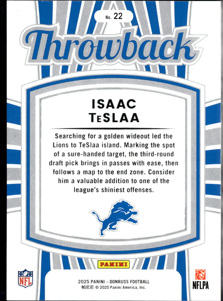 Isaac TeSlaa 2025 Donruss Throwback Studio RC Rookie 16/100 Detroit Lions