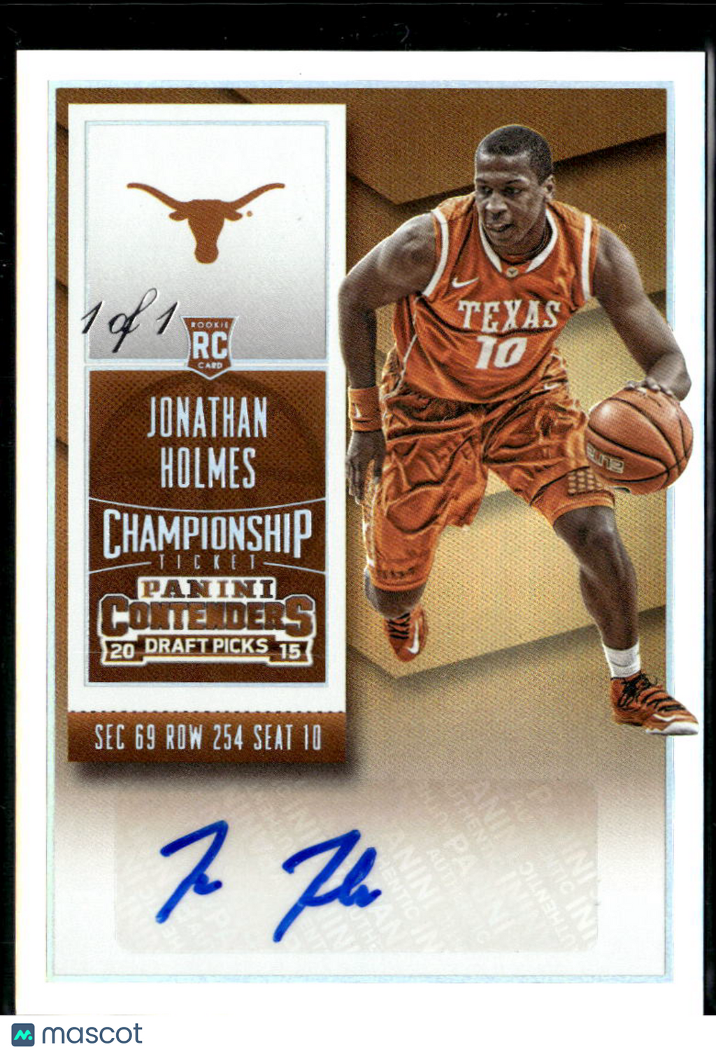 Jonathan Holmes 2015 Contenders Championship Auto Autograph 1/1 Texas Longhorns