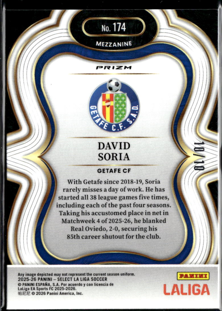 David Soria 2025-26 Select Mezzanine GOLD Mojo Prizm 10/10 Getafe CF