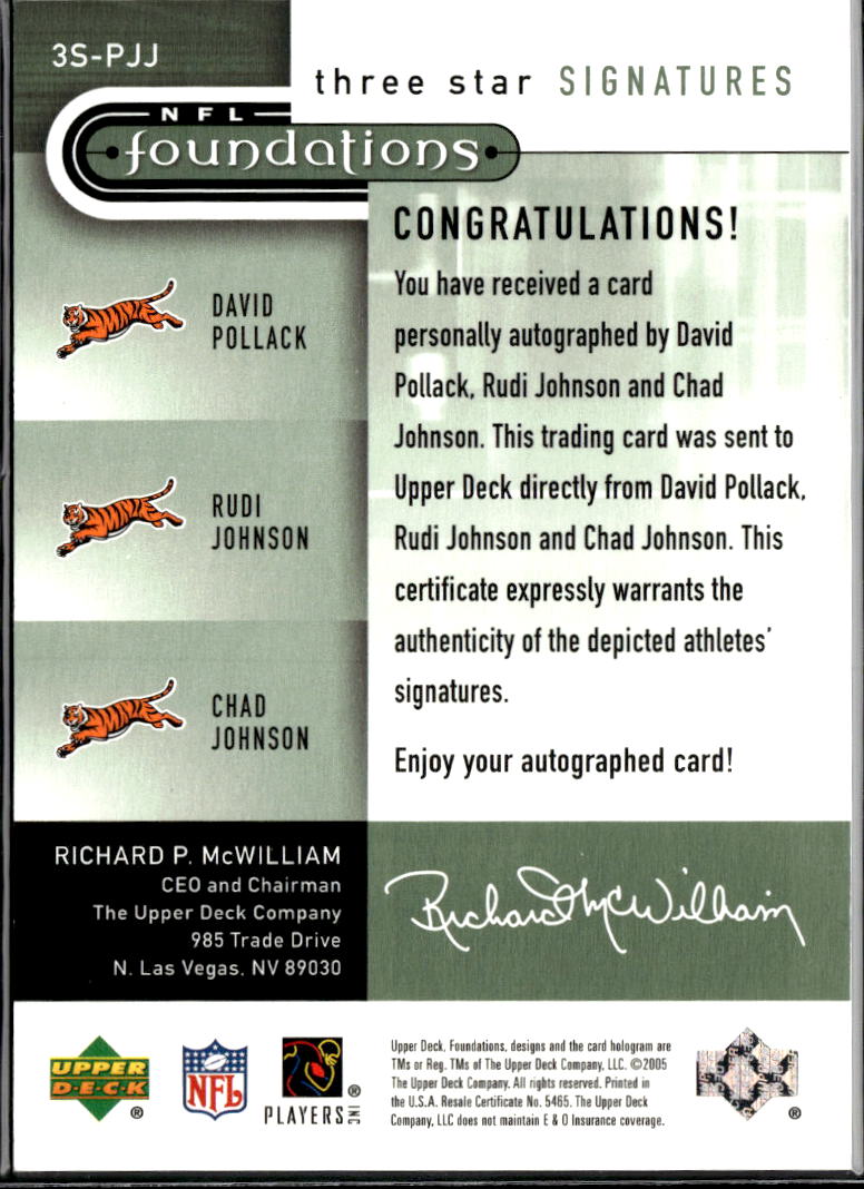 Chad Johnson / Rudi Johnson / Pollack 2005 Upper Deck Auto Autograph /75 Bengals