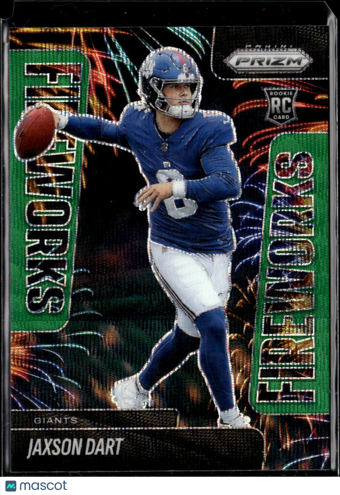 Jaxson Dart 2025 Panini Prizm Fireworks Green Wave RC New York Giants