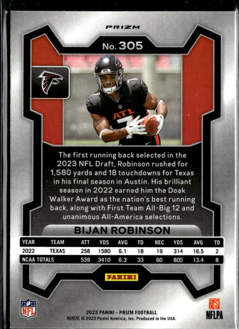 Bijan Robinson 2023 Prizm RC Green Prizm Rookie Atlanta Falcons