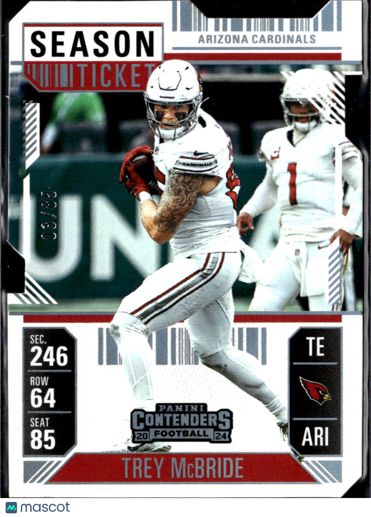 Trey McBride 2025 Contenders Ticket Stub 3/85 Arizona Cardinals