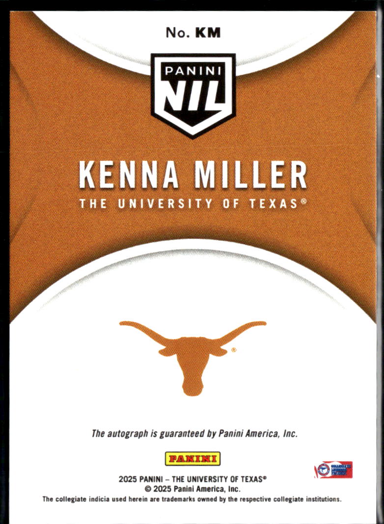 Kenna Miller 2025 Panini NIL Auto Autograph Texas Longhorns