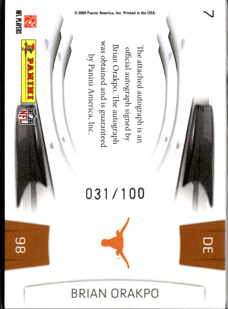 Brian Orakpo 2009  Prestige Prestigious Auto Autograph RC 31/100 Texas Longhorns